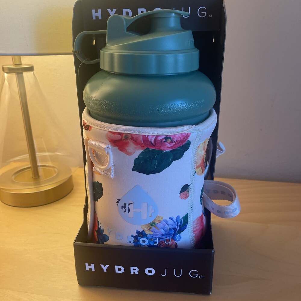 HydroJug Teal Water Bottle with White Floral Cozy